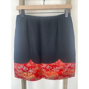 Vintage Y2K Nicole Miller NYC Mini Silk Kimono Jacquard Skirt Womens 6